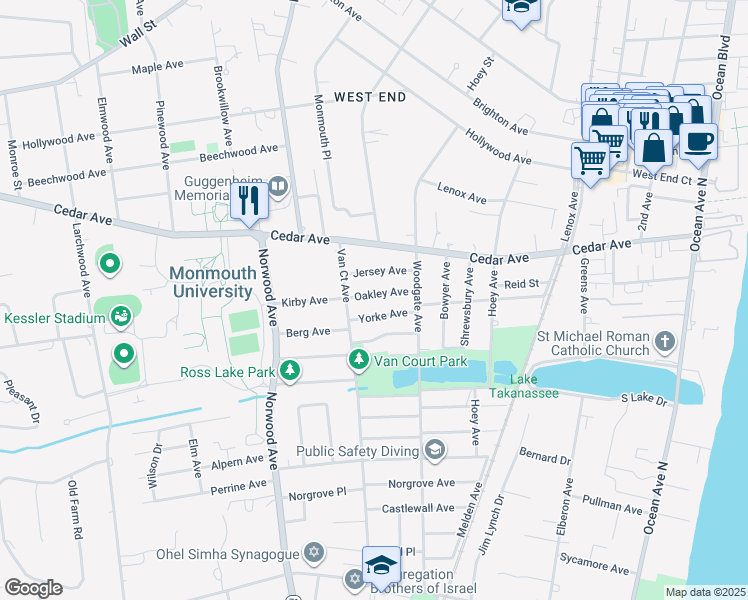 map of restaurants, bars, coffee shops, grocery stores, and more near 312 Oakley Avenue in Long Branch