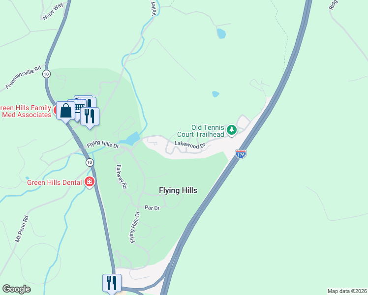 map of restaurants, bars, coffee shops, grocery stores, and more near 72 Winged Foot Drive in Reading