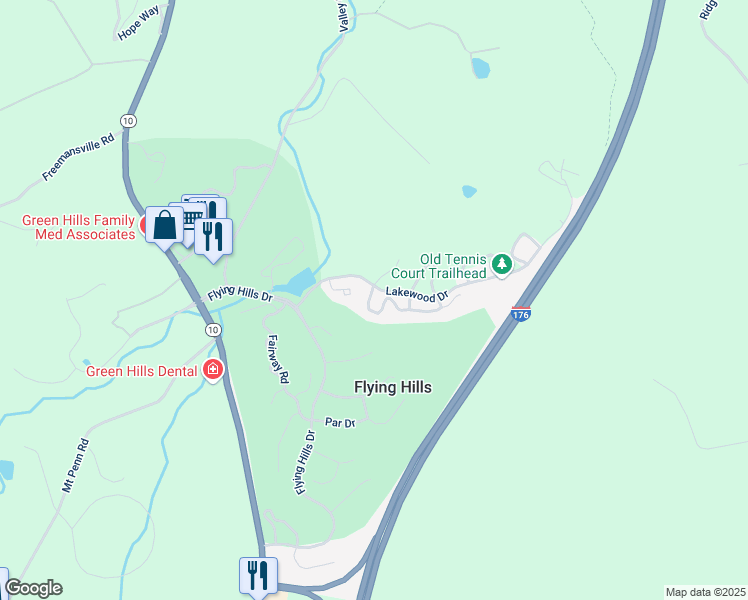 map of restaurants, bars, coffee shops, grocery stores, and more near 63 Winged Foot Drive in Reading