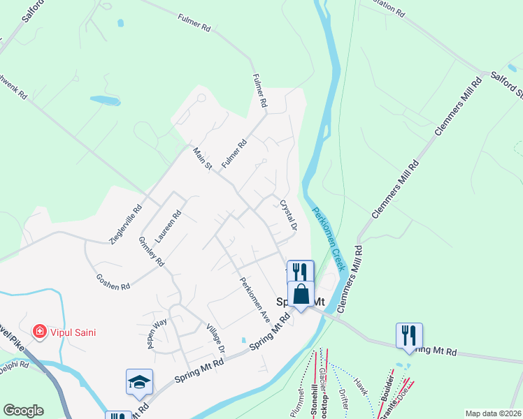 map of restaurants, bars, coffee shops, grocery stores, and more near 119 Main Street in Schwenksville