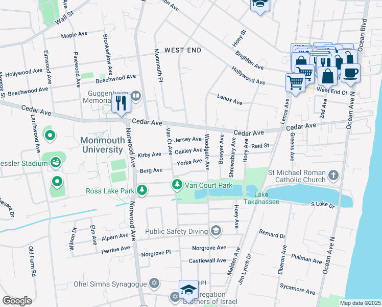 map of restaurants, bars, coffee shops, grocery stores, and more near 312 Oakley Avenue in Long Branch