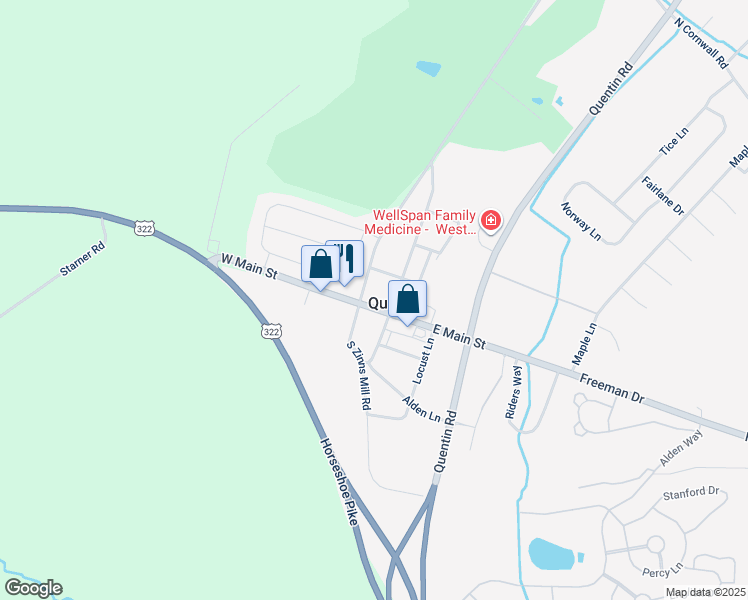 map of restaurants, bars, coffee shops, grocery stores, and more near 63 West Main Street in Lebanon