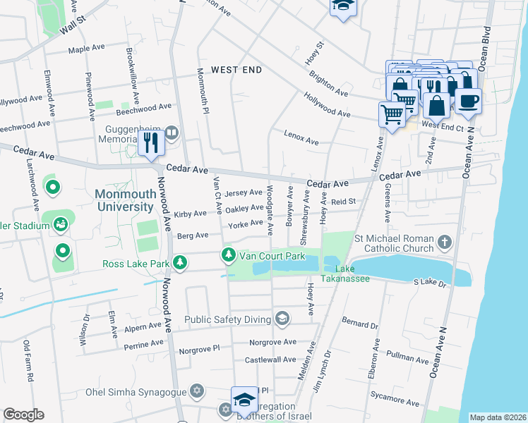 map of restaurants, bars, coffee shops, grocery stores, and more near 231 Cottage Avenue in Long Branch