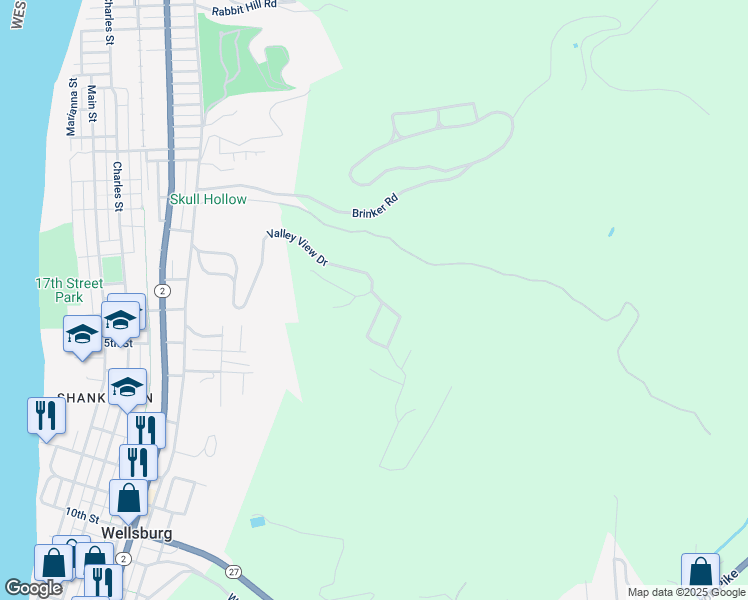 map of restaurants, bars, coffee shops, grocery stores, and more near 100 White Bell Circle in Wellsburg