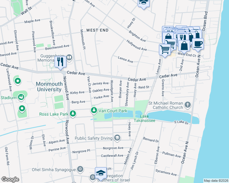 map of restaurants, bars, coffee shops, grocery stores, and more near 231 Cottage Avenue in Long Branch