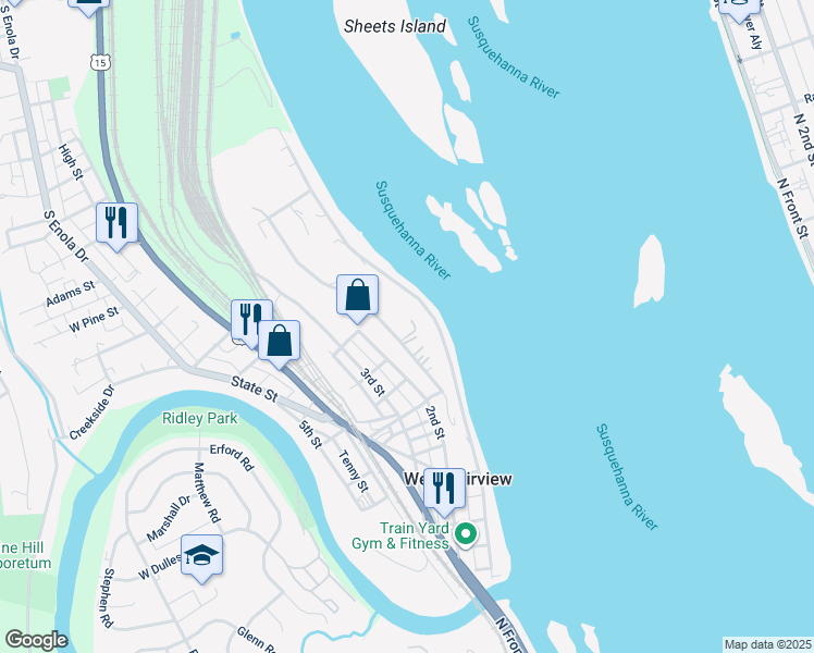 map of restaurants, bars, coffee shops, grocery stores, and more near High Street in Enola