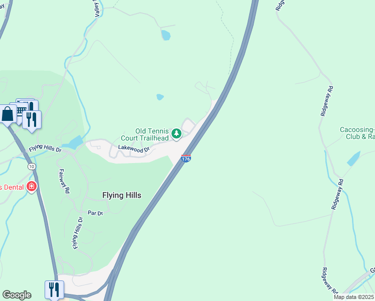 map of restaurants, bars, coffee shops, grocery stores, and more near Interstate 176 in Berks County
