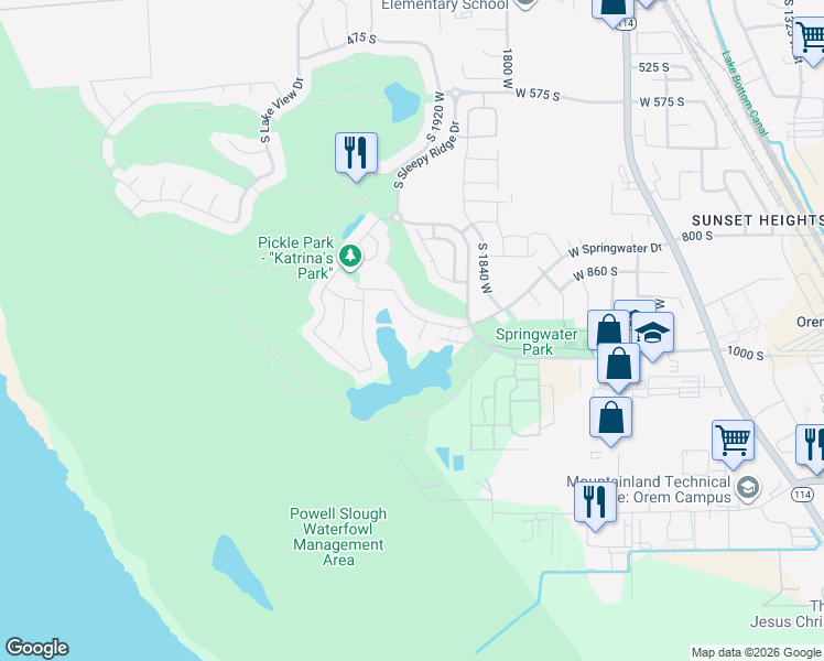 map of restaurants, bars, coffee shops, grocery stores, and more near 962 1925 West in Orem