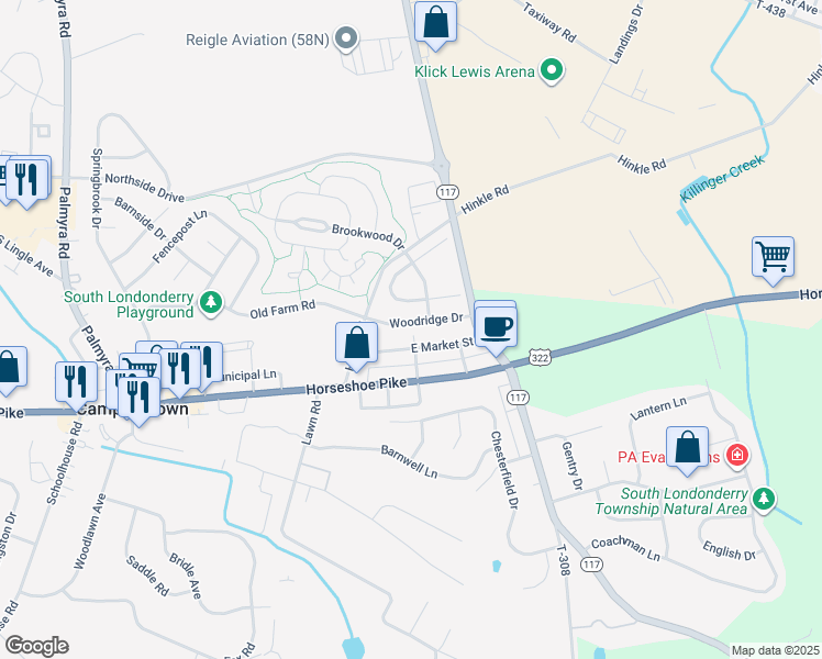 map of restaurants, bars, coffee shops, grocery stores, and more near 193 East Market Street in Palmyra
