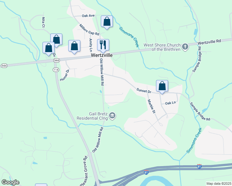 map of restaurants, bars, coffee shops, grocery stores, and more near 6 Johns Drive in Mechanicsburg