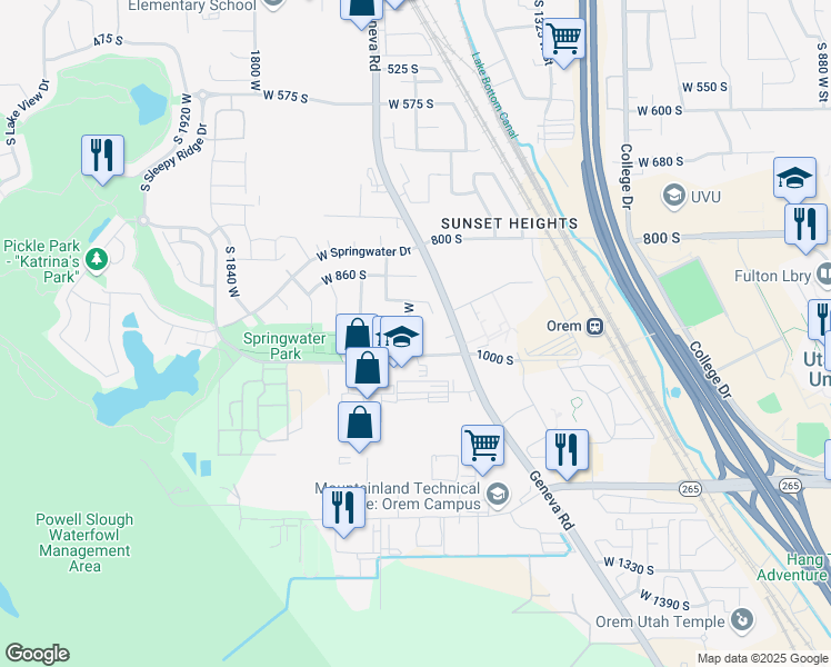 map of restaurants, bars, coffee shops, grocery stores, and more near 961 South 1555 West in Orem