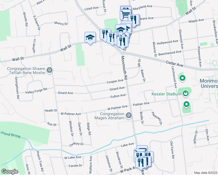 map of restaurants, bars, coffee shops, grocery stores, and more near 31 Girard Avenue in West Long Branch