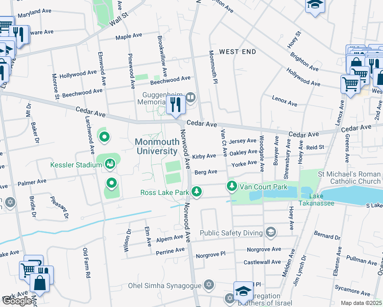 map of restaurants, bars, coffee shops, grocery stores, and more near 603 Norwood Avenue in Long Branch