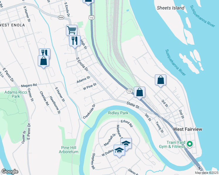 map of restaurants, bars, coffee shops, grocery stores, and more near 1 East Locust Street in Enola