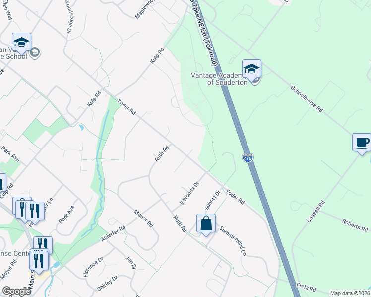 map of restaurants, bars, coffee shops, grocery stores, and more near 109 Flint Drive in Montgomery County