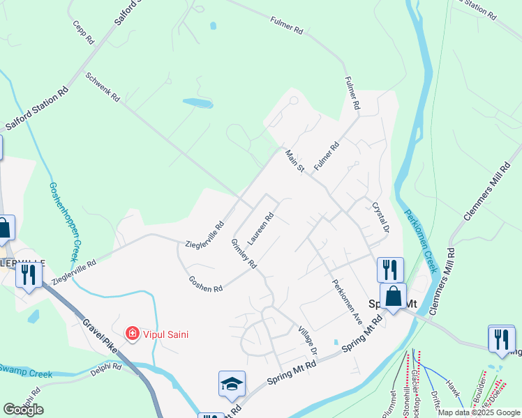 map of restaurants, bars, coffee shops, grocery stores, and more near 245 Grimley Road in Schwenksville