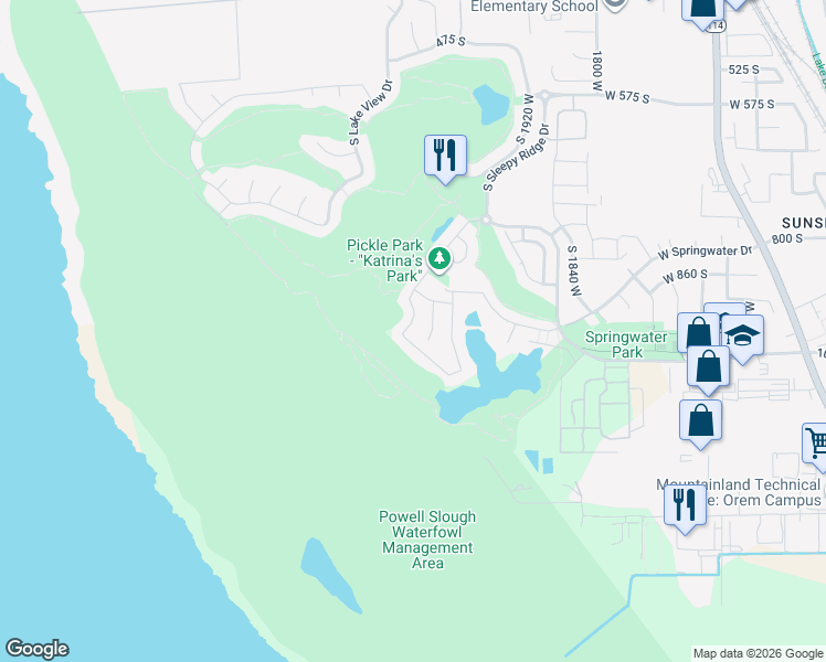 map of restaurants, bars, coffee shops, grocery stores, and more near 943 South 2150 West in Orem