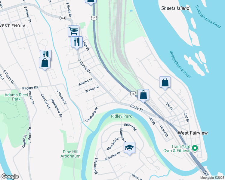 map of restaurants, bars, coffee shops, grocery stores, and more near 1 East Locust Street in Enola