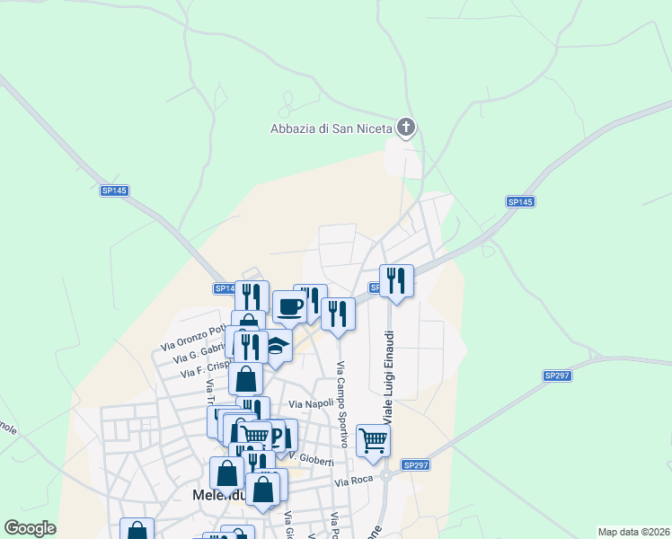 map of restaurants, bars, coffee shops, grocery stores, and more near 8 Via Vittorio Bodini in Melendugno