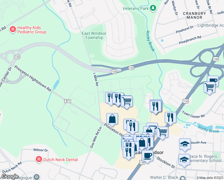 map of restaurants, bars, coffee shops, grocery stores, and more near 113 The Orchards in East Windsor