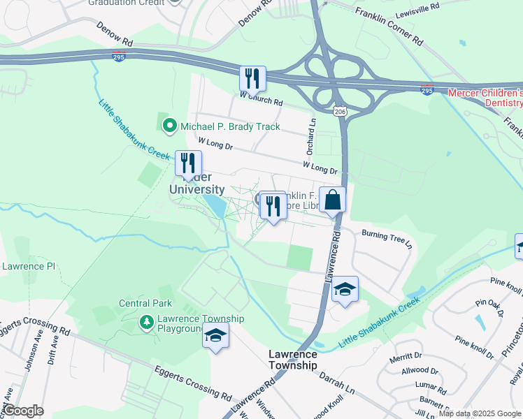 map of restaurants, bars, coffee shops, grocery stores, and more near 2083 Lawrenceville Road in Lawrence Township