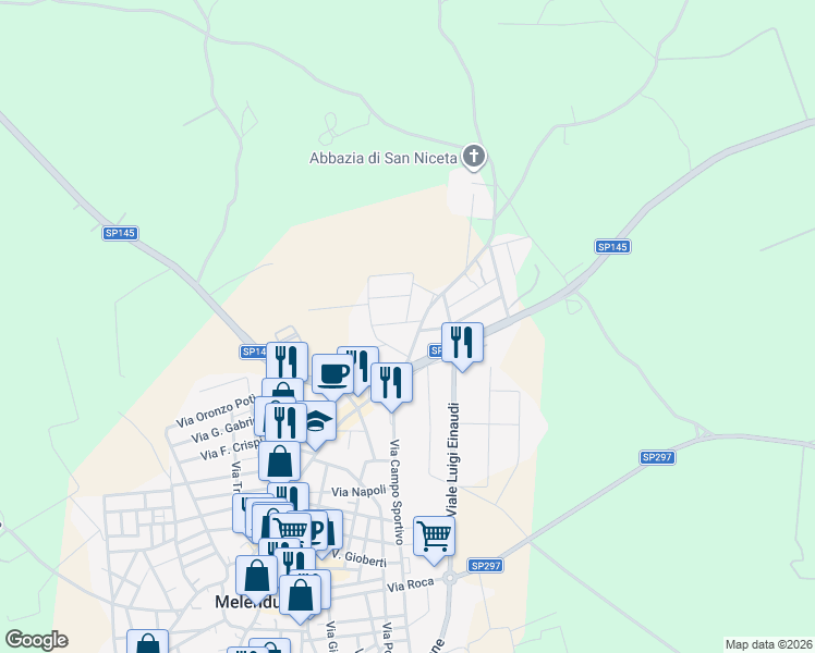 map of restaurants, bars, coffee shops, grocery stores, and more near 8 Via Vittorio Bodini in Melendugno