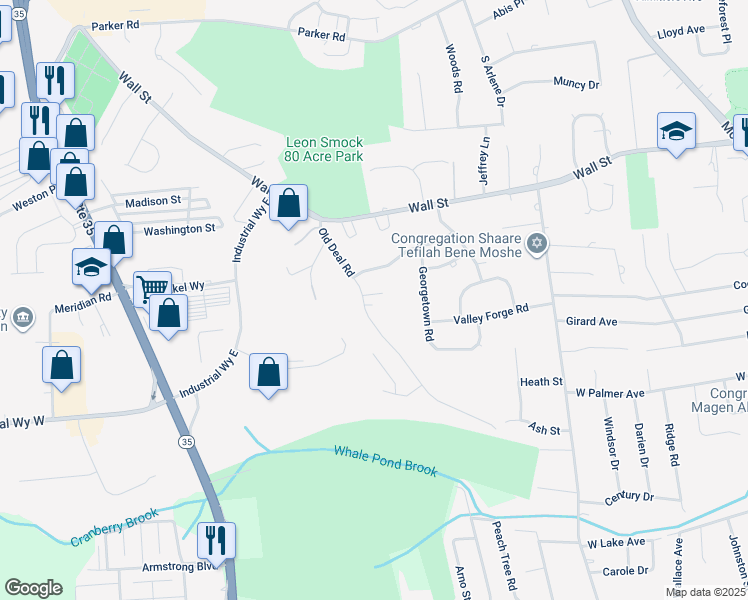 map of restaurants, bars, coffee shops, grocery stores, and more near 291 Old Deal Road in Eatontown