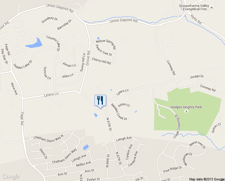 map of restaurants, bars, coffee shops, grocery stores, and more near 6360 Lyters Lane in Harrisburg