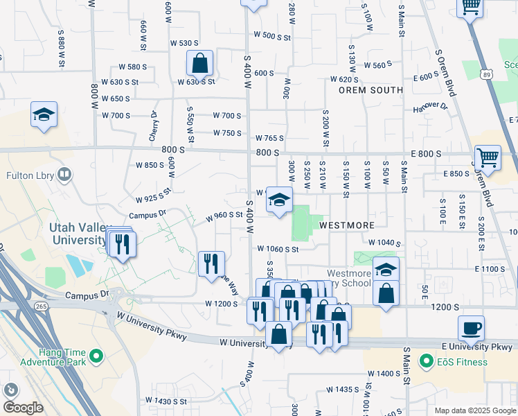 map of restaurants, bars, coffee shops, grocery stores, and more near 442 West 1000 South in Orem