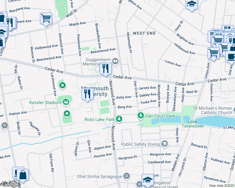 map of restaurants, bars, coffee shops, grocery stores, and more near 603 Norwood Avenue in Long Branch