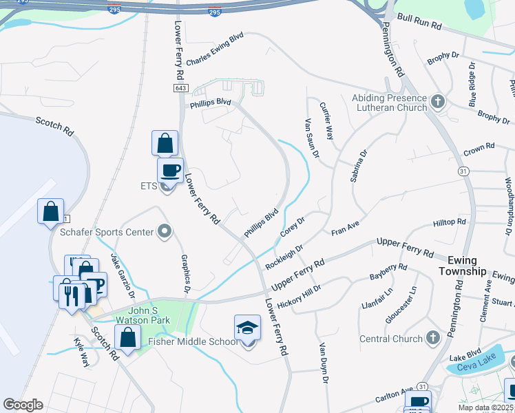 map of restaurants, bars, coffee shops, grocery stores, and more near 228 Masterson Court in Trenton