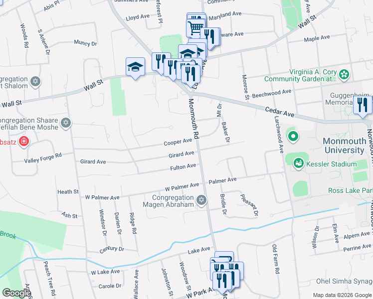map of restaurants, bars, coffee shops, grocery stores, and more near 14 Girard Avenue in West Long Branch