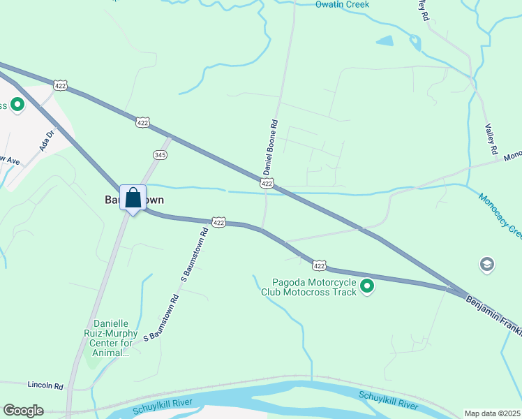 map of restaurants, bars, coffee shops, grocery stores, and more near 17 Daniel Boone Road in Birdsboro