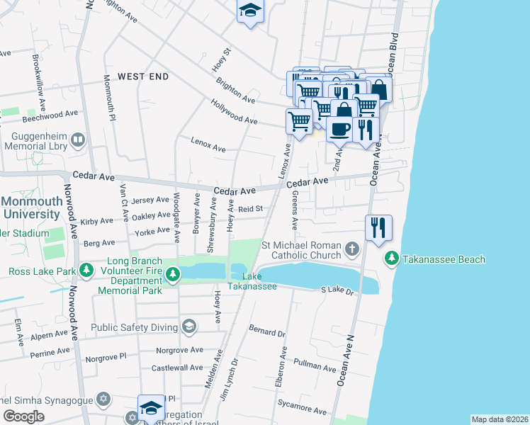 map of restaurants, bars, coffee shops, grocery stores, and more near 8 Cottage Avenue in Long Branch