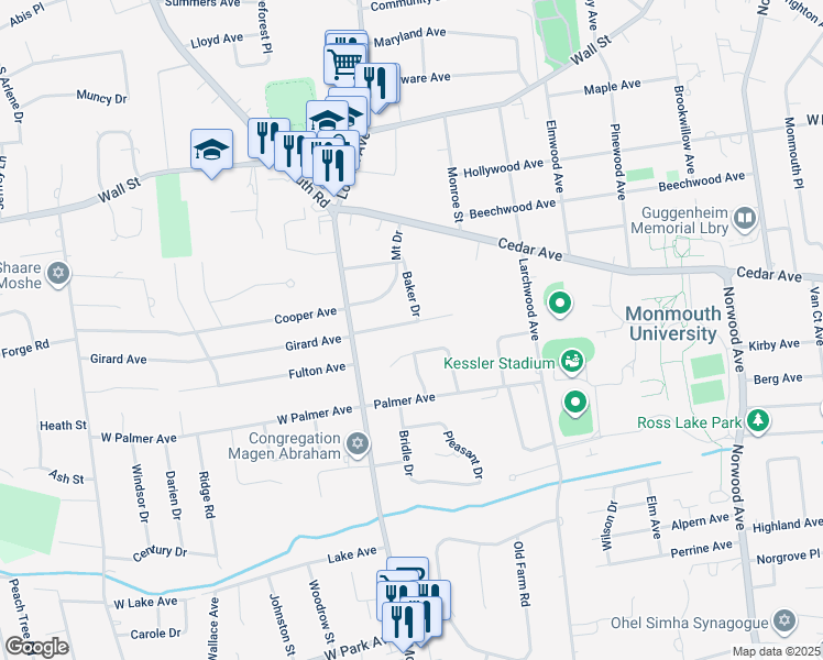 map of restaurants, bars, coffee shops, grocery stores, and more near 24 Hendrickson Place in West Long Branch