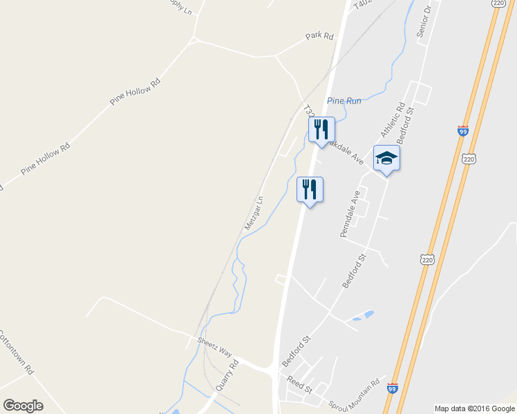 map of restaurants, bars, coffee shops, grocery stores, and more near Metzgar Lane in Claysburg