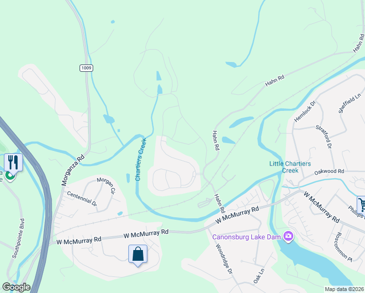 map of restaurants, bars, coffee shops, grocery stores, and more near 223 Liberty Boulevard in Canonsburg