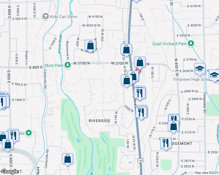 map of restaurants, bars, coffee shops, grocery stores, and more near 3525 North 160 West Street in Provo