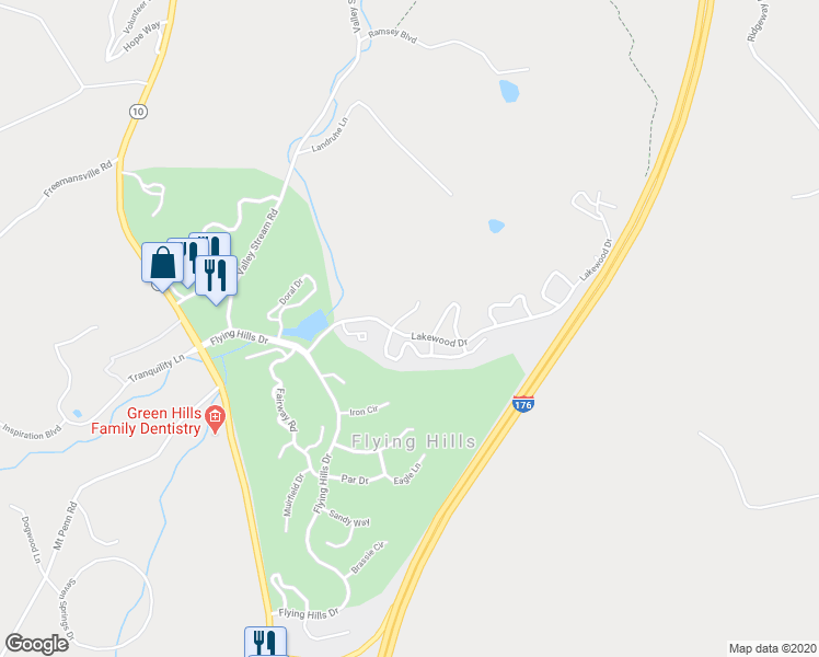 map of restaurants, bars, coffee shops, grocery stores, and more near 184 Oakmont Court in Reading
