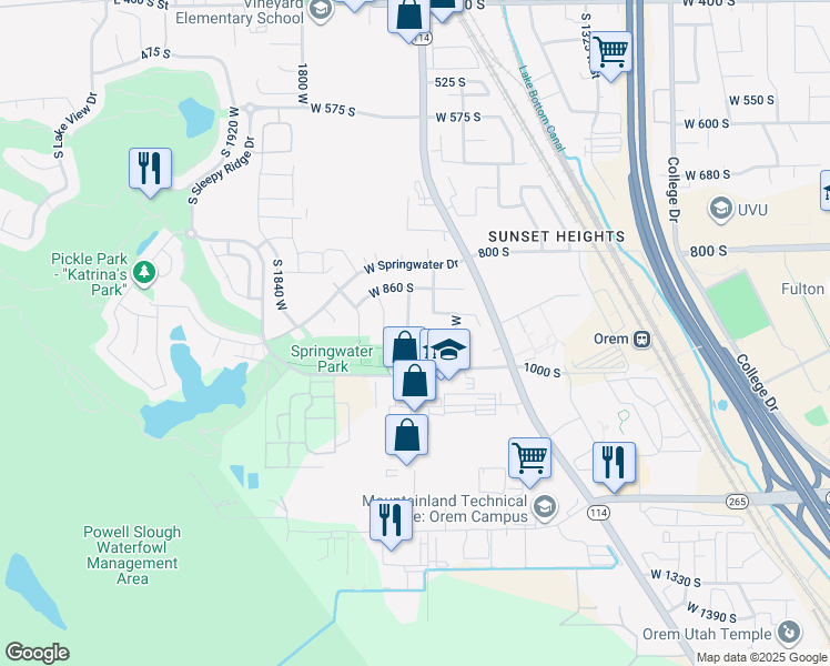 map of restaurants, bars, coffee shops, grocery stores, and more near 927 South 1635 West Street in Orem