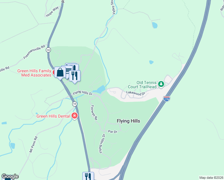 map of restaurants, bars, coffee shops, grocery stores, and more near 22 Pinehurst Court in Reading
