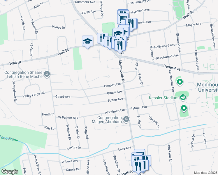 map of restaurants, bars, coffee shops, grocery stores, and more near 31 Girard Avenue in West Long Branch