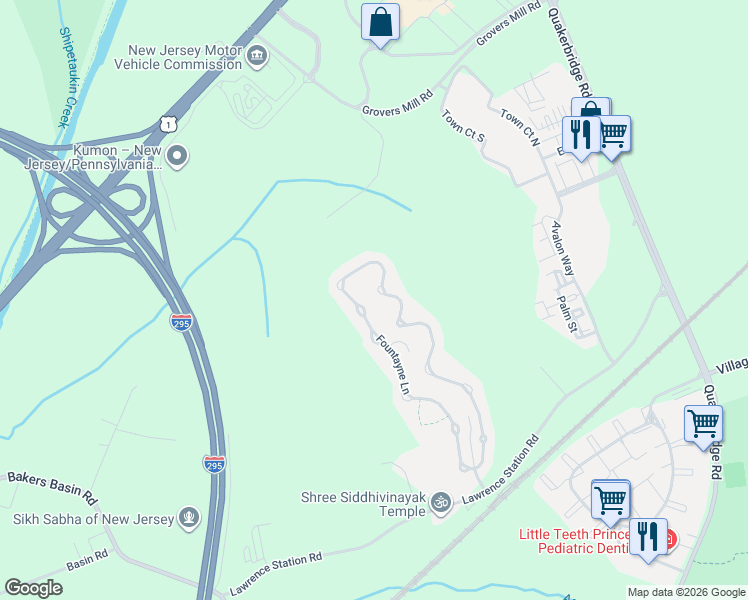 map of restaurants, bars, coffee shops, grocery stores, and more near 101 Fountayne Lane in Lawrence Township