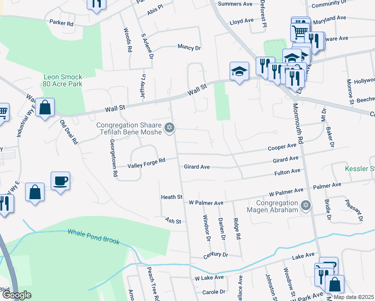 map of restaurants, bars, coffee shops, grocery stores, and more near 81 Girard Avenue in West Long Branch