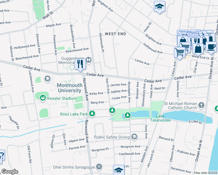map of restaurants, bars, coffee shops, grocery stores, and more near 777 Van Court Avenue in Long Branch