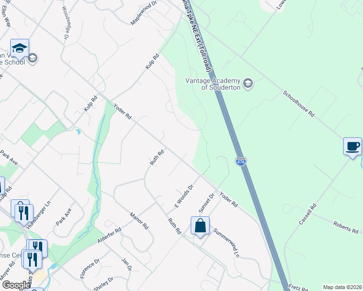 map of restaurants, bars, coffee shops, grocery stores, and more near 109 Flint Drive in Montgomery County