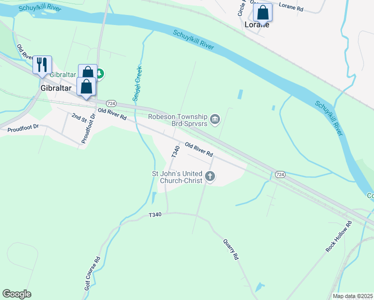 map of restaurants, bars, coffee shops, grocery stores, and more near 2793 Golf Course Road in Birdsboro
