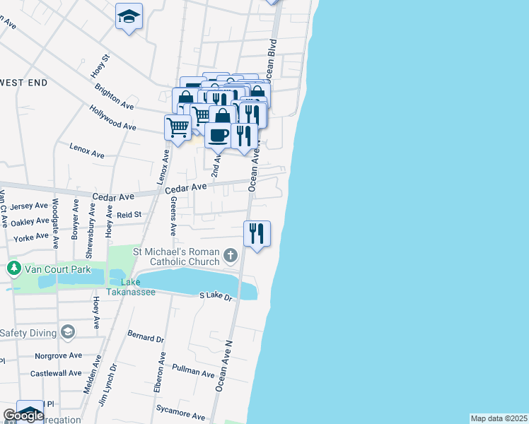 map of restaurants, bars, coffee shops, grocery stores, and more near 755 Ocean Avenue in Long Branch