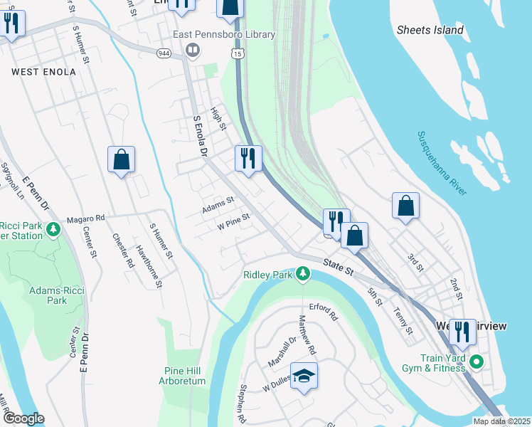 map of restaurants, bars, coffee shops, grocery stores, and more near 400 South Enola Drive in Enola