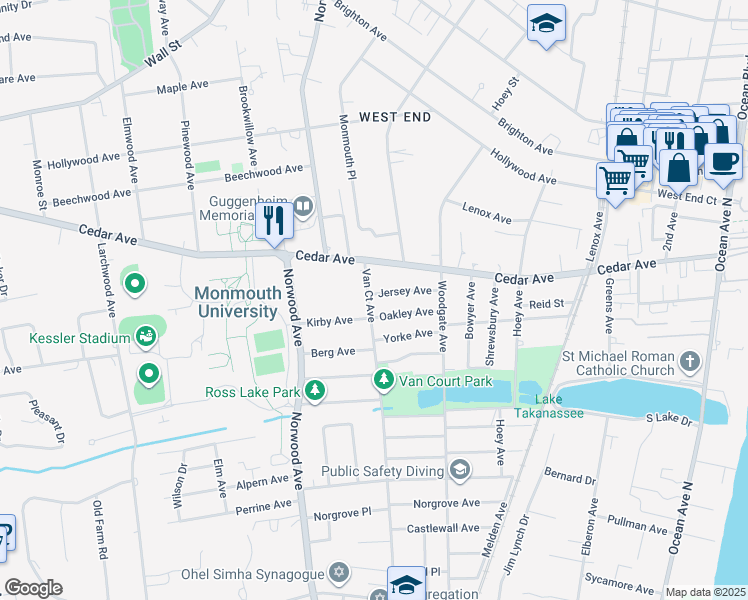 map of restaurants, bars, coffee shops, grocery stores, and more near 777 Van Court Avenue in Long Branch